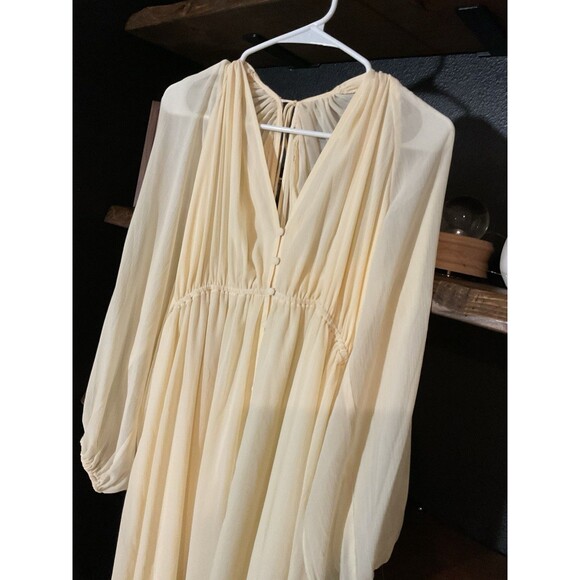 H&M Cream Chiffon Maxi Boho Dress Large Sheer Fairy Whimsgoth Romantic Flowing - Picture 3 of 8